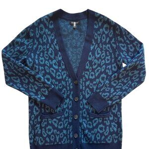 Banana Republic Cardigan M Italian Yarn Leopard Jacquard Wool Cashmere Sweater